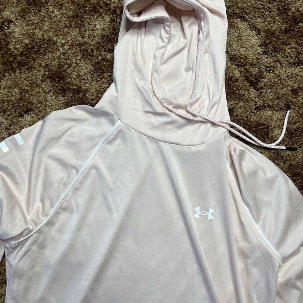 Under Armour Hoodie Womens Large Drawstring Pullover Sweatshirt Pink Long Sleeve - Picture 3 of 11